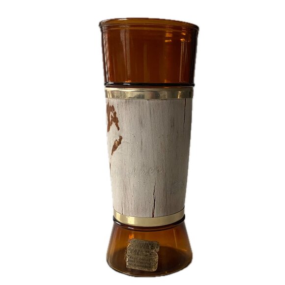 VTG Siesta Ware Tumbler Amber Glass w Walnut Wood Veneer Wrap Jacket - Picture 4 of 11